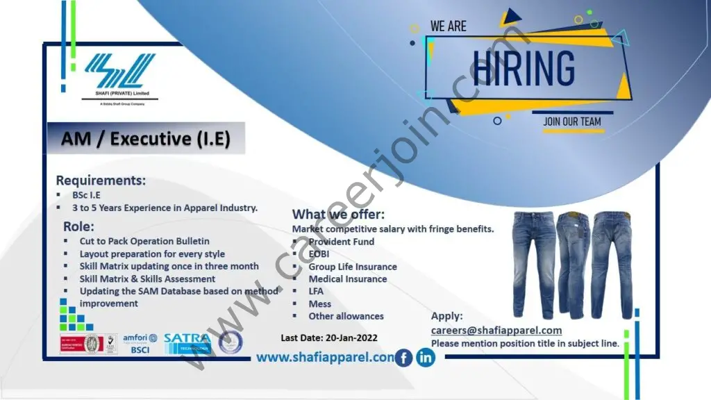 Shafi Pvt Ltd Jobs AM / Executive I.E 01