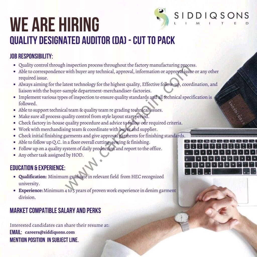 Siddiqsons Limited Jobs Quality Designated Auditor 01