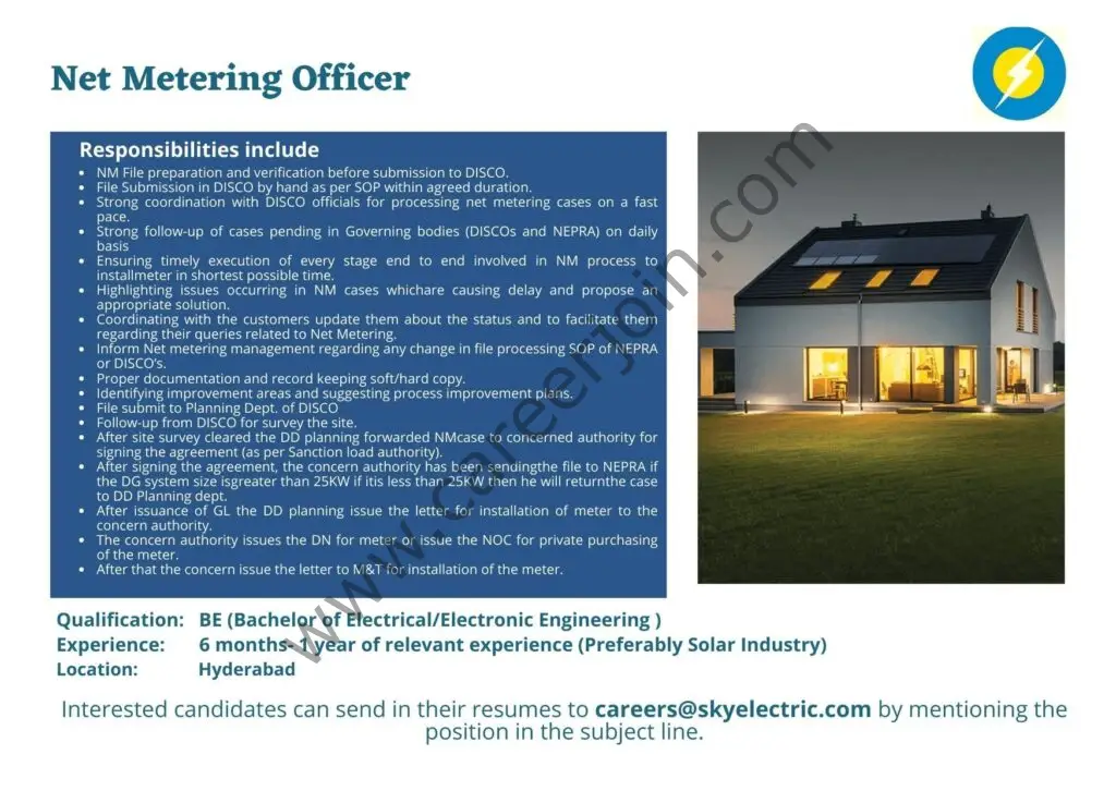 SkyElectric Pvt Ltd Jobs Net Metering Officer 01
