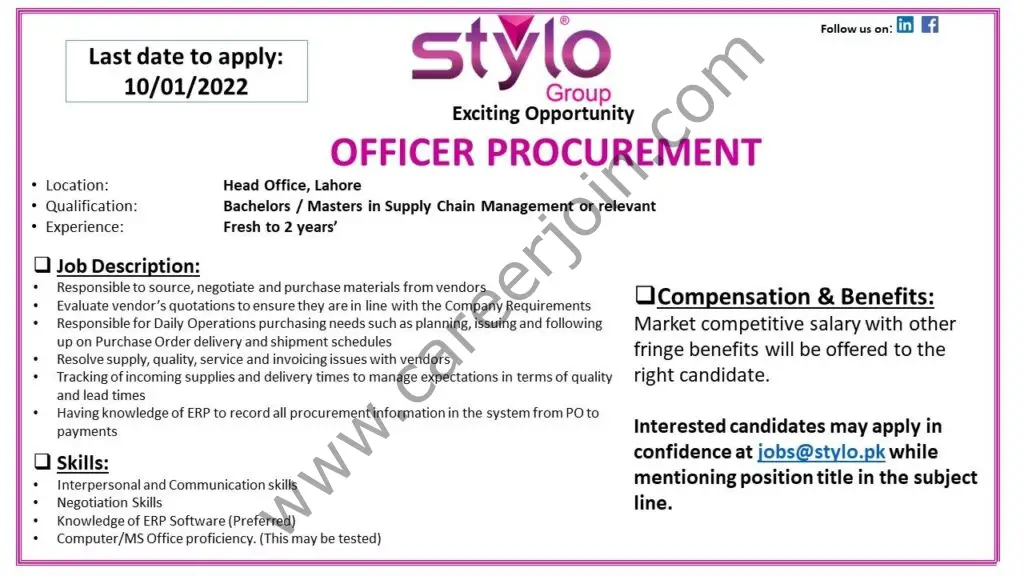 Stylo Pvt Ltd Jobs Officer Procurement 01