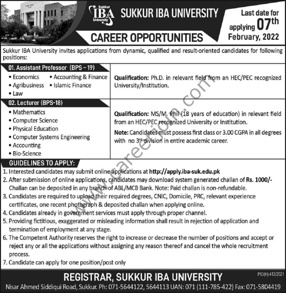 Sukkur IBA University Jobs 23 January 2022 Express