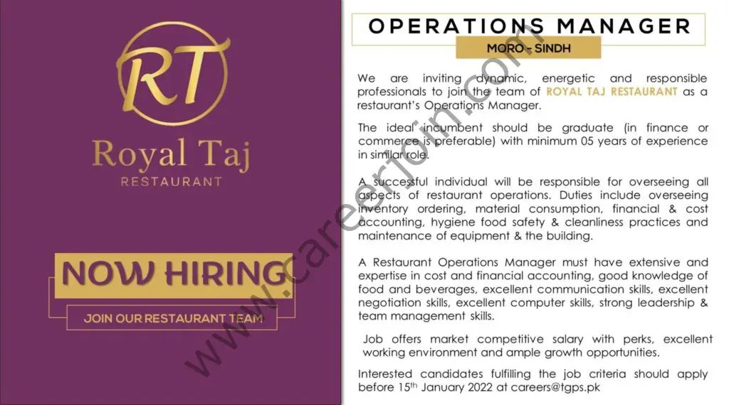 Royal Taj Restaurant Jobs Operations Manager 01