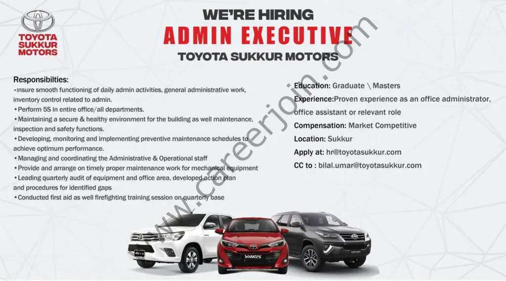 Toyota Sukkur Motors Jobs Admin Executive 01