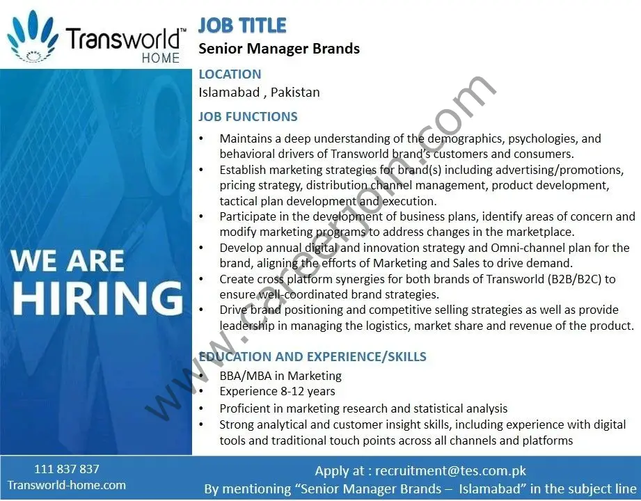 Transworld Home Jobs Senior Manager Brands 01