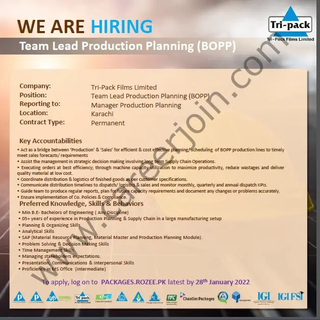 Tri Pack Films Limited Jobs Team Lead Production Planning BOPP 01
