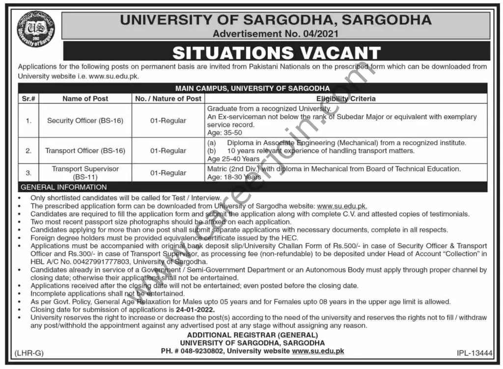 University Of Sargodha Jobs 02 January 2022 Dawn