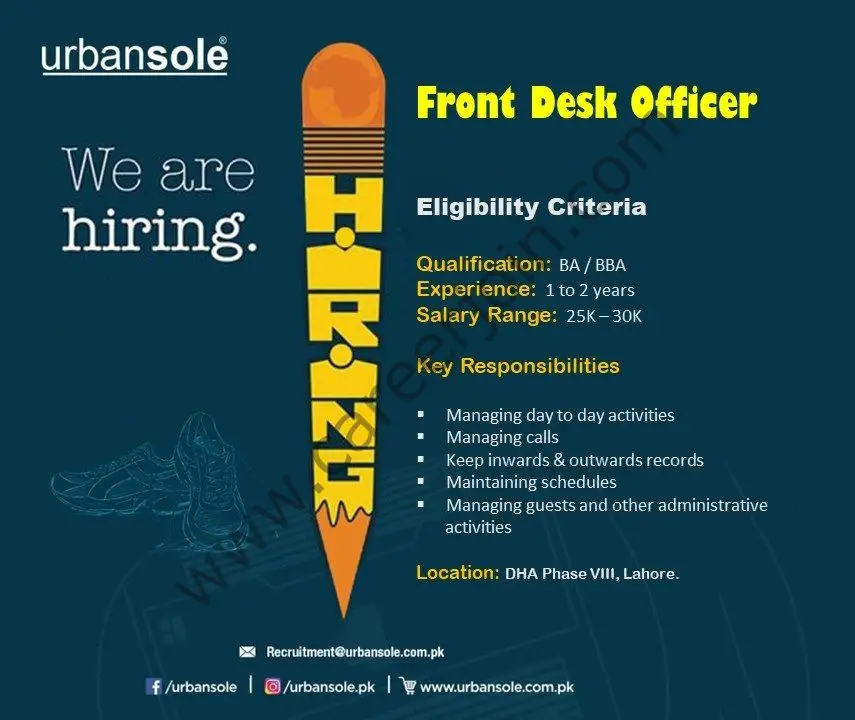 UrbanSole Jobs Front Desk Officer 01
