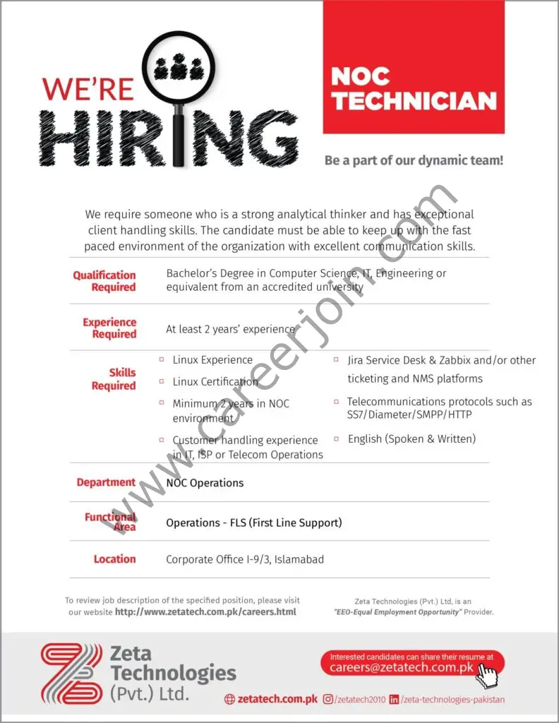 Zeta Technologies Pvt Ltd Jobs NOC Technician 01