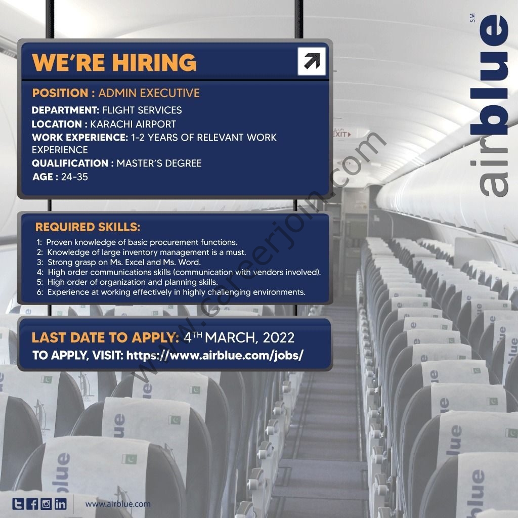 AirBlue Pakistan Jobs Admin Executive 01