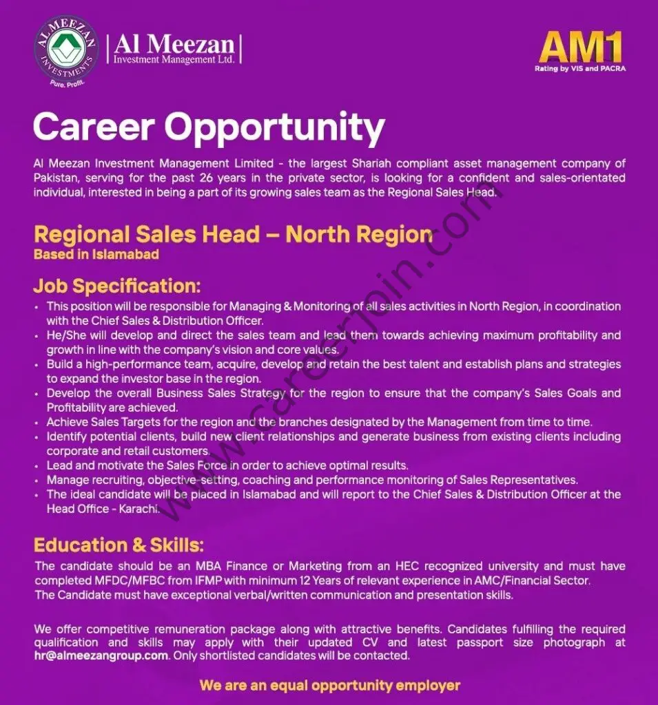 Al Meezan investment Management Limited Jobs Regional Sales Head 01