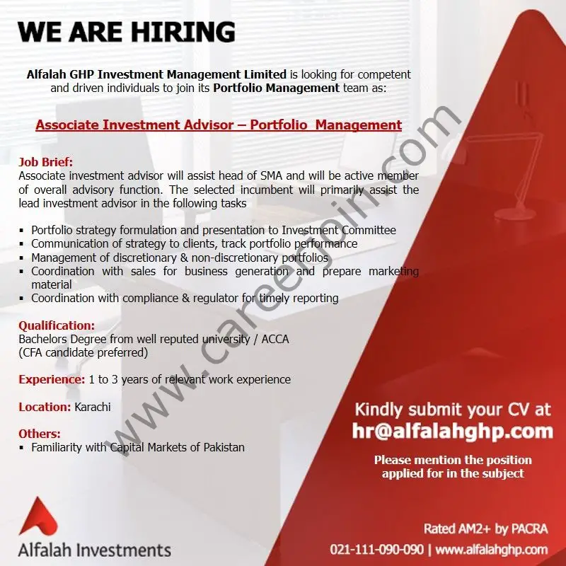 Alfalah GHP Investment Limited Jobs Associate Investment Advisor 01