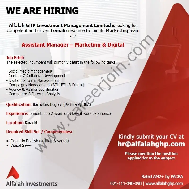 Alfalah GHP Investment Management Limited Jobs Assistant Manager Marketing & Digital 01