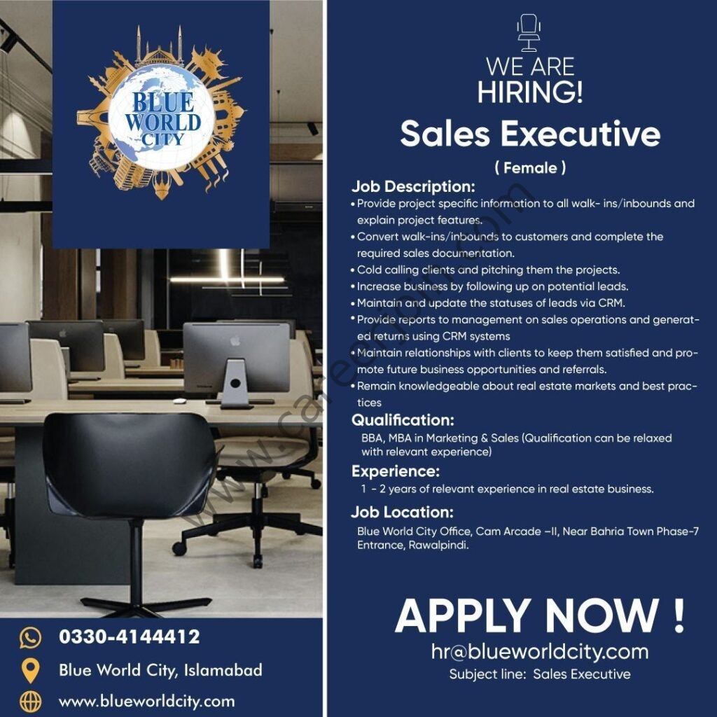 Blue World City Jobs Sales Executive 01
