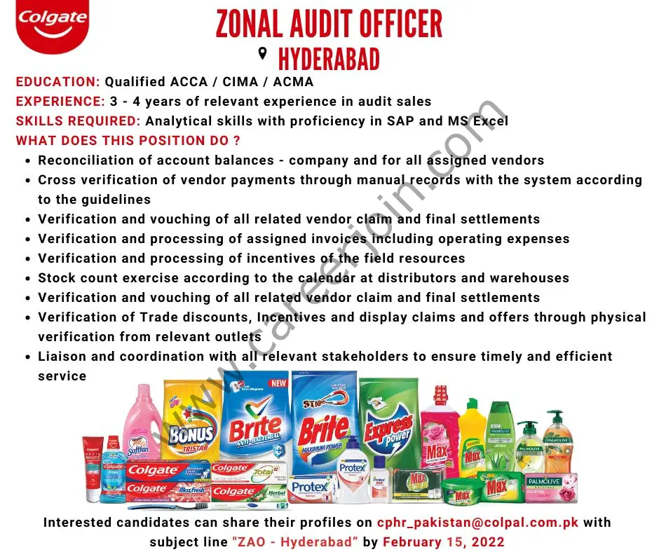 Colgate Palmolive Pakistan Jobs Zonal Audit Officer 01