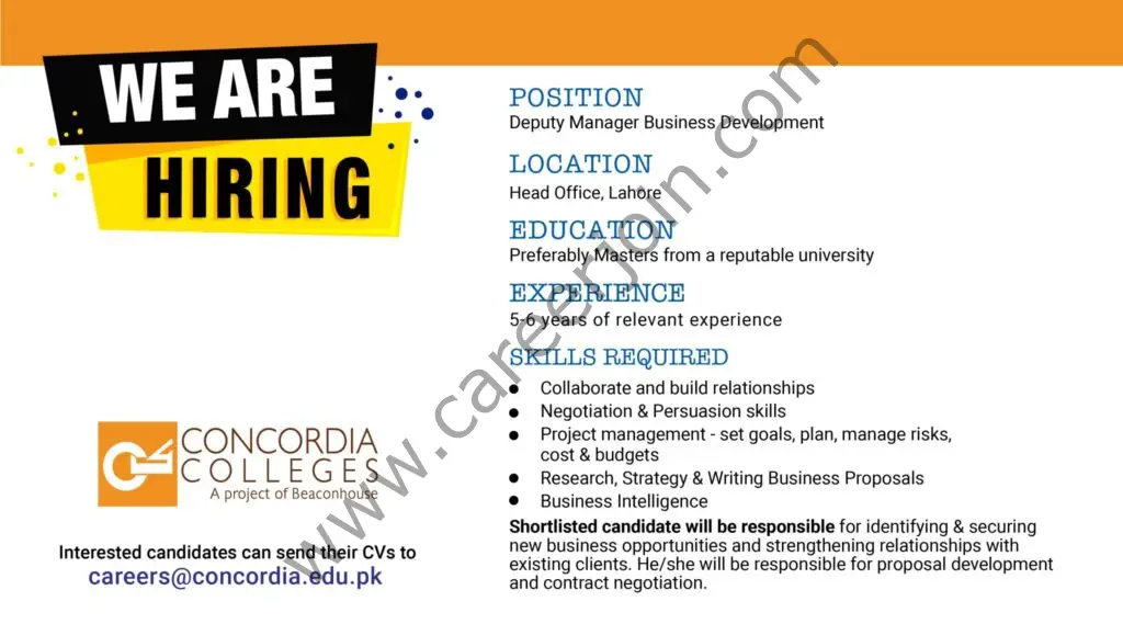 Concordia Colleges Jobs Deputy Manager Business Development 01