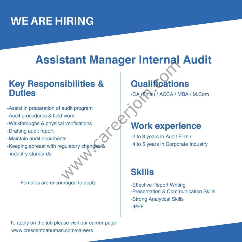 Crescent Bahuman Limited Jobs Assistant Manager Internal Audit 01