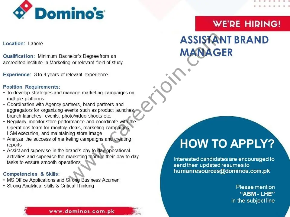 Dominos Pizza Pakistan Jobs Assistant Brand Manager 01
