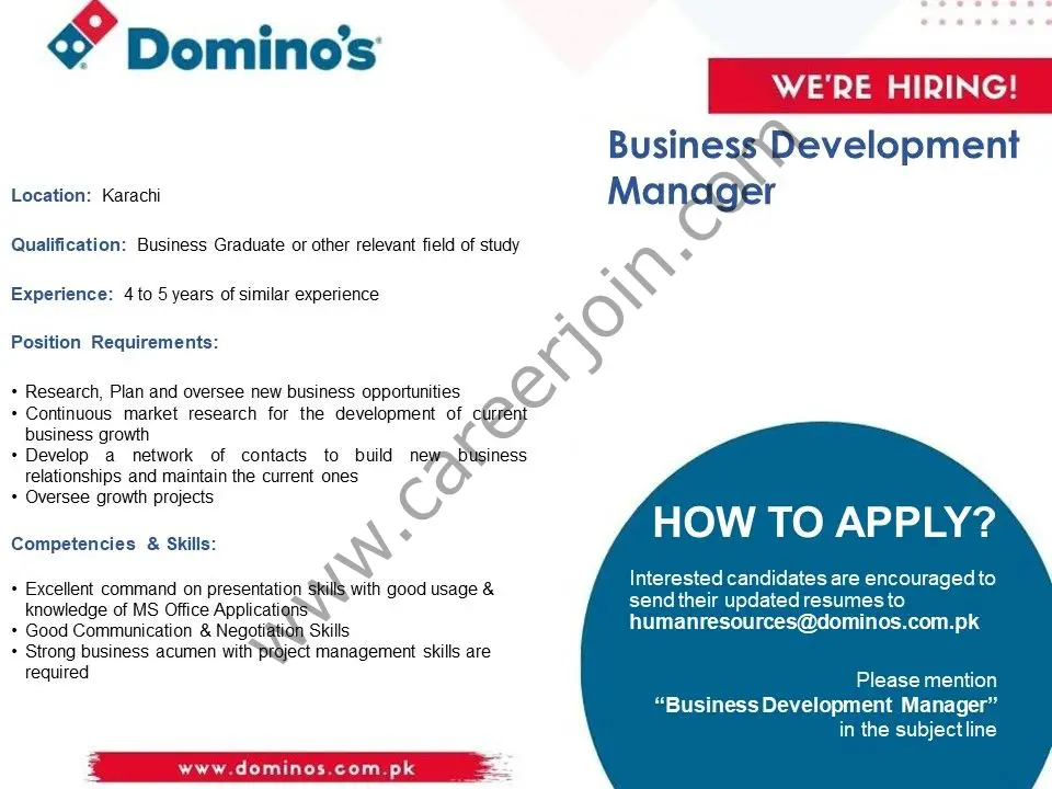 Domino's Pizza Pakistan Jobs Business Development Manager 01