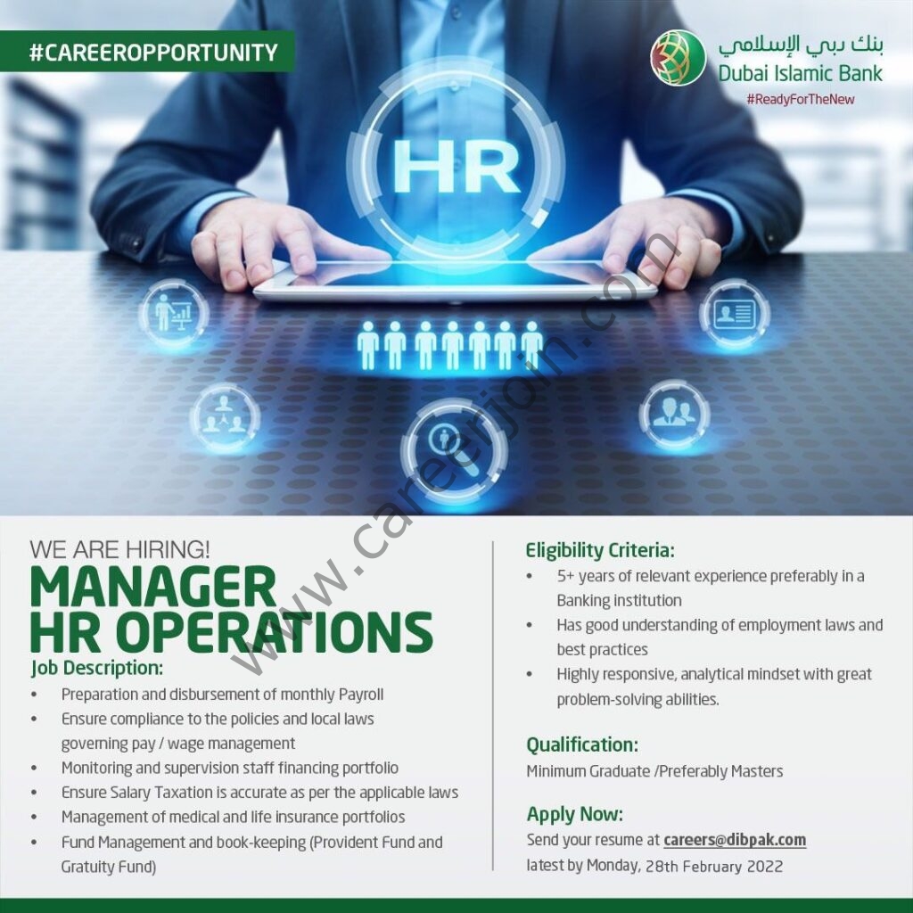 Dubai Islamic Bank Pakistan Jobs Manager HR Operations 01