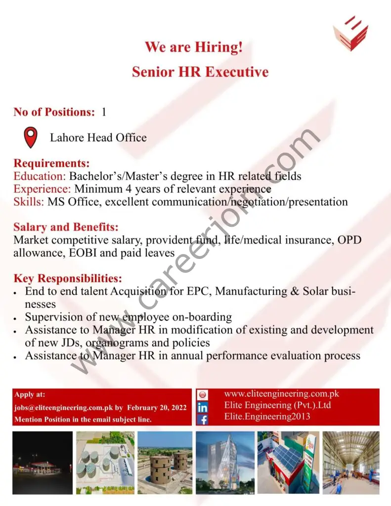 Elite Engineering Limited Jobs Senior HR Executive 01