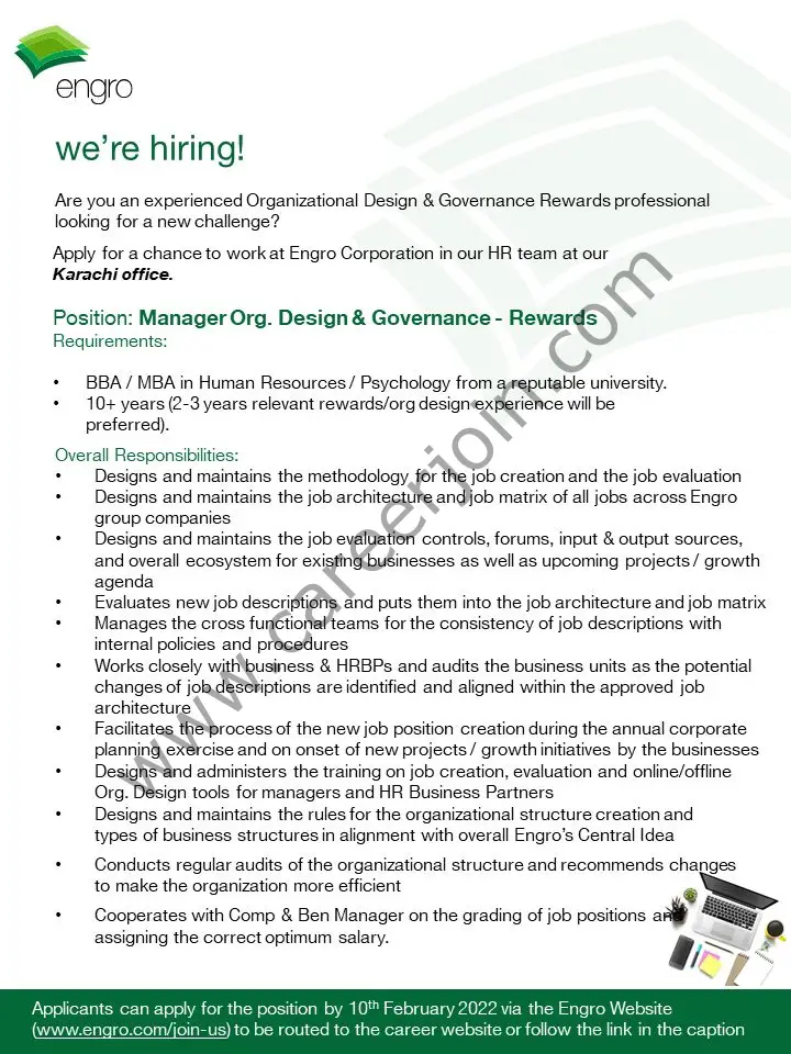 Engro Corporation Ltd Jobs Manager Organizational Design & Governance Reward 01