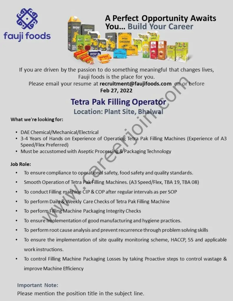 Fauji Foods Limited Jobs Tetra Pak Filling Operator 01