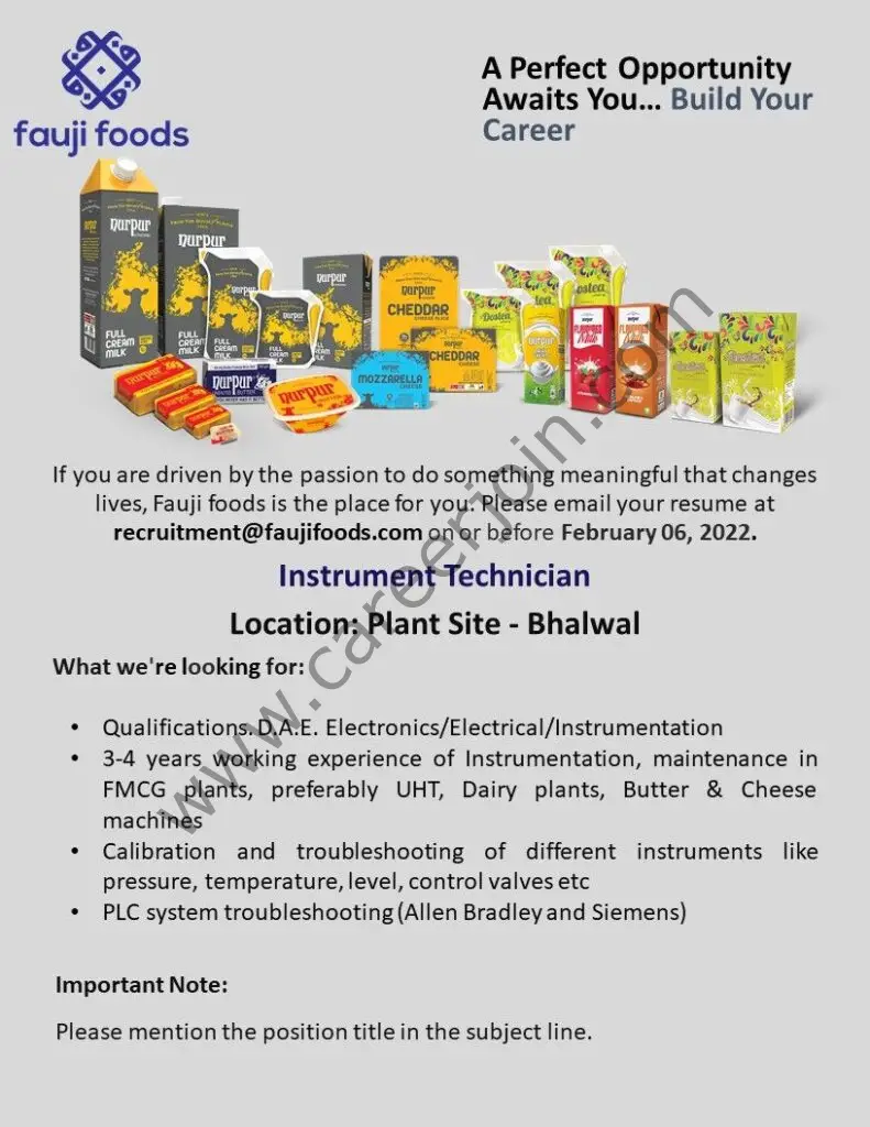 Fauji Foods Limited FFL Jobs Instrument Technician 01