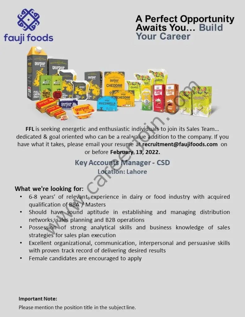 Fauji Foods Limited FFL Jobs Key Accounts Manager CSD 01