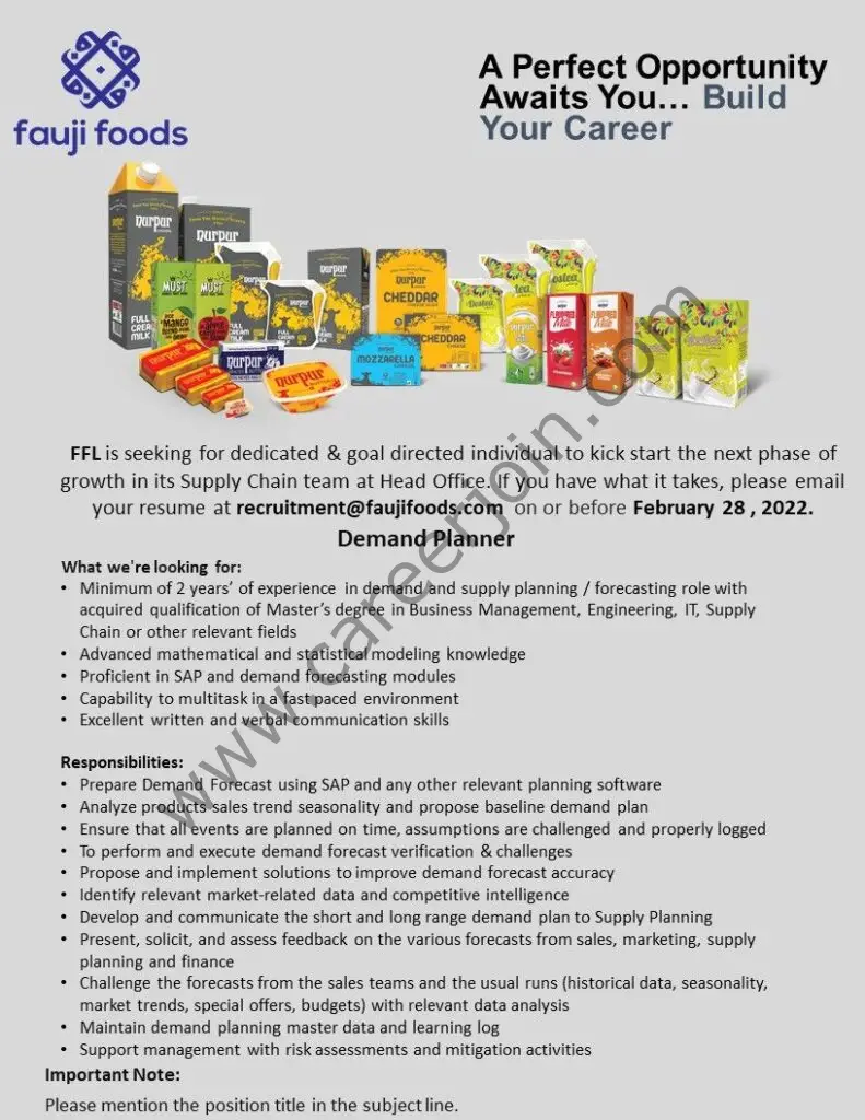 Fauji Foods Limited FFL Jobs Demand Planner 01