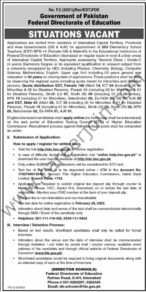 Federal Directorate Of Education Jobs 06 February 2022 Express 01