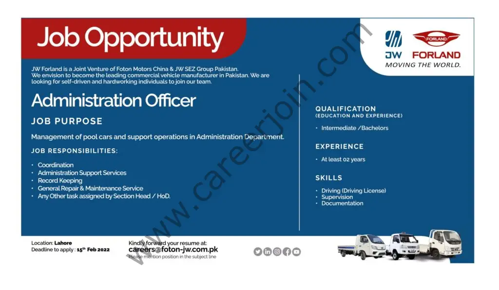 Foton JW Auto Park Pvt Ltd Jobs Administration Officer 01