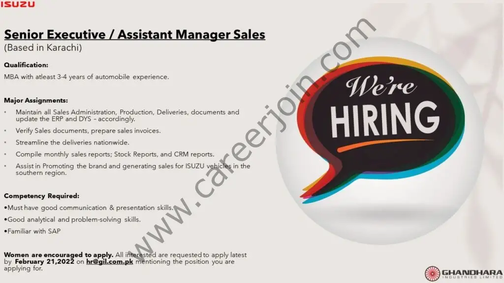 ISUZU Ghandara Industries Limited Jobs Senior Executive / Assistant Manager Sales 01