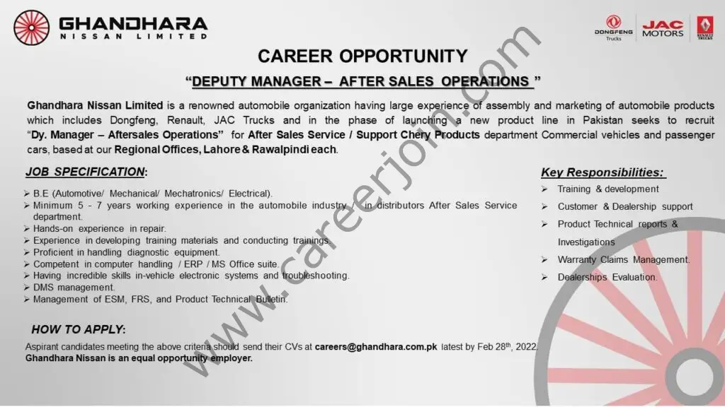 Ghandara Nissan Limited Jobs Deputy Manager After Sales Operations 01