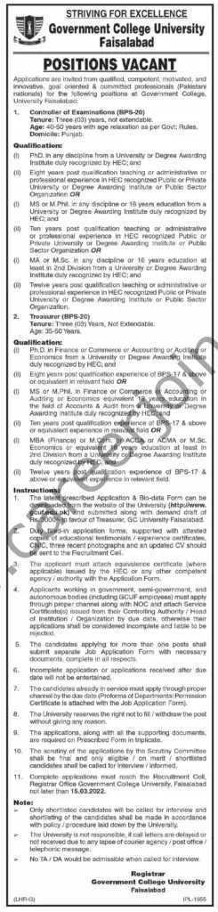Government College University Faisalabad Jobs 23 February 2022 Dawn 01