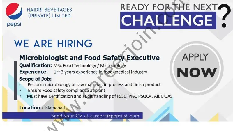 Haidri Beverages Pvt Ltd Jobs Microbiologist & Food Safety Executive 01