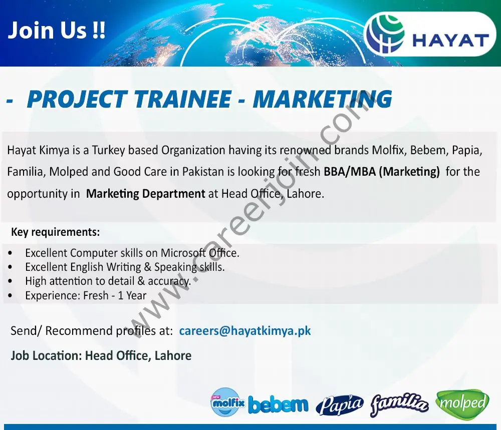 Hayat Kimya Pakistan Ltd Jobs Project Trainee Marketing 01