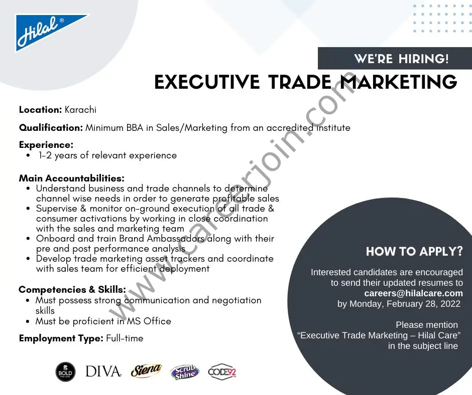 Hilal Care Pvt Ltd Jobs Executive Trade Marketing 01