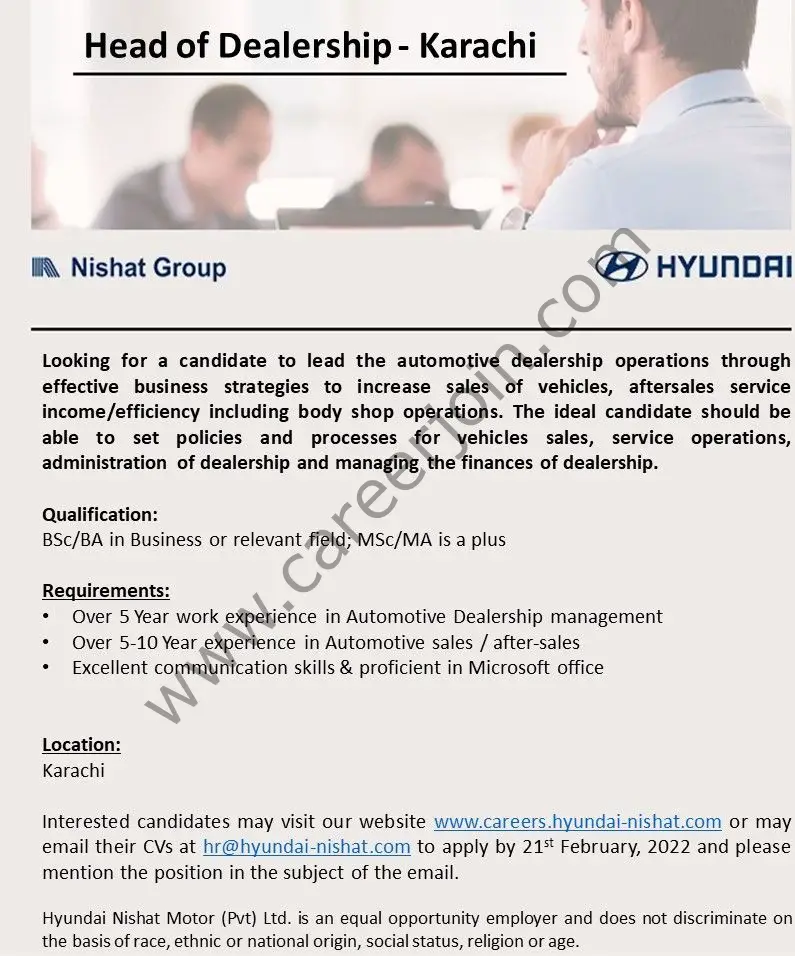 Hyundai Nishat Group Jobs Head Of Dealership 01