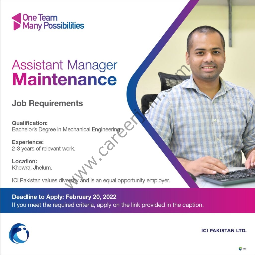 ICI Pakistan Limited Jobs Assistant Manager Maintenance 01