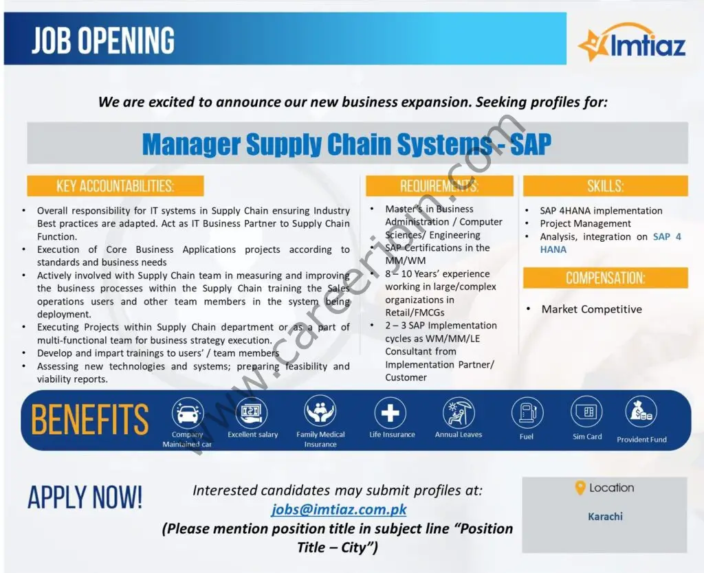 Imtiaz Super Market Jobs Manager Supply Chain Systems SAP 01
