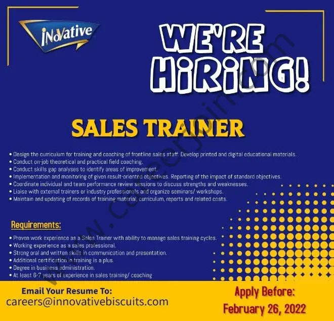 Innovative Biscuits Pvt Ltd Jobs Sales Trainer 01