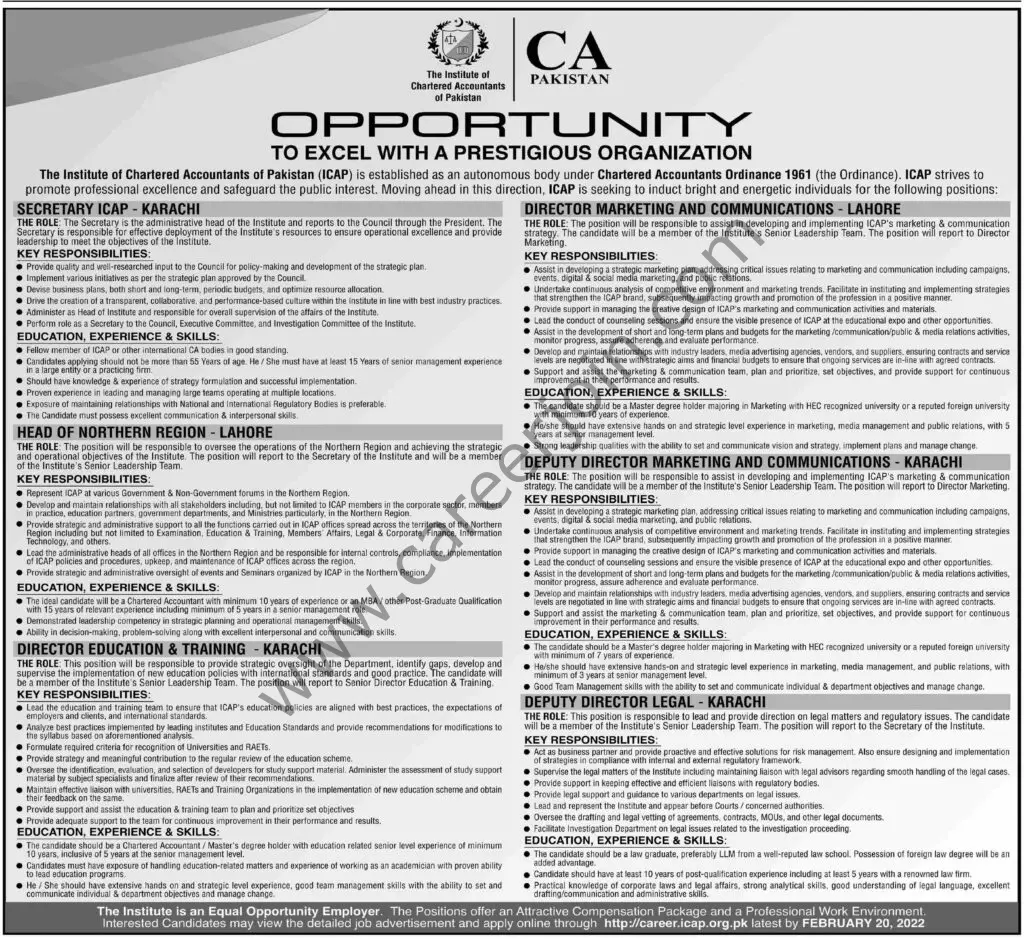 Institute Of Chartered Accountants Of Pakistan ICAP Jobs 06 February 2022 Dawn 01