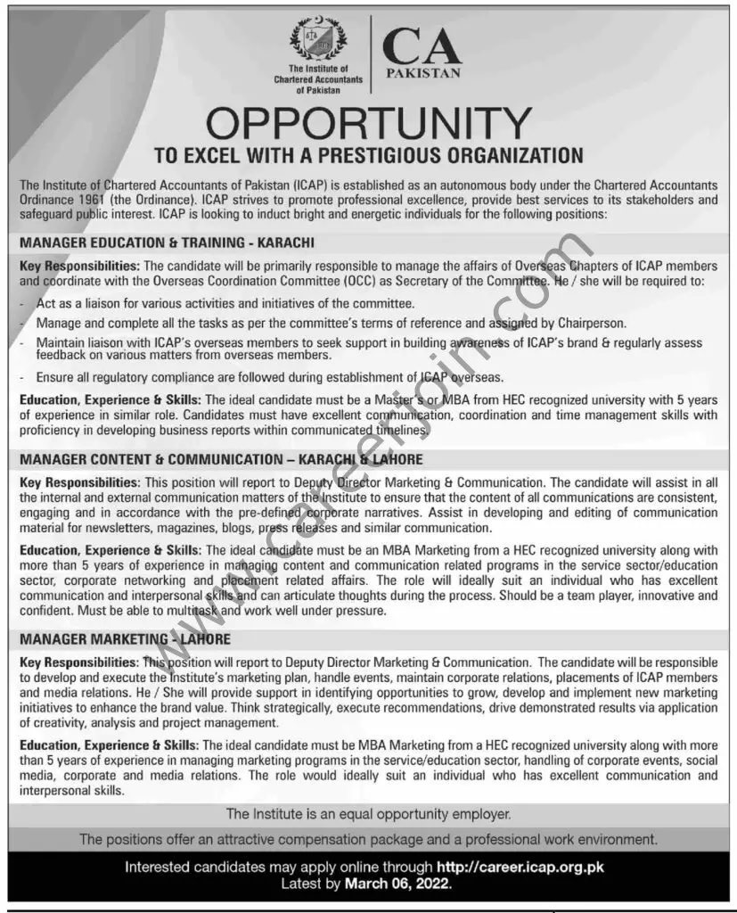 Institute of Chartered Accountants of Pakistan ICAP Jobs 20 February 2022 Dawn 01