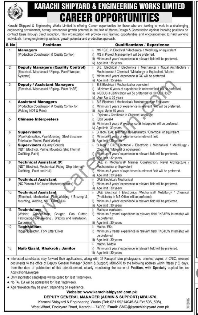 Karachi Shipyard & Engineering Works Ltd Jobs 13 February 2022 Express 01