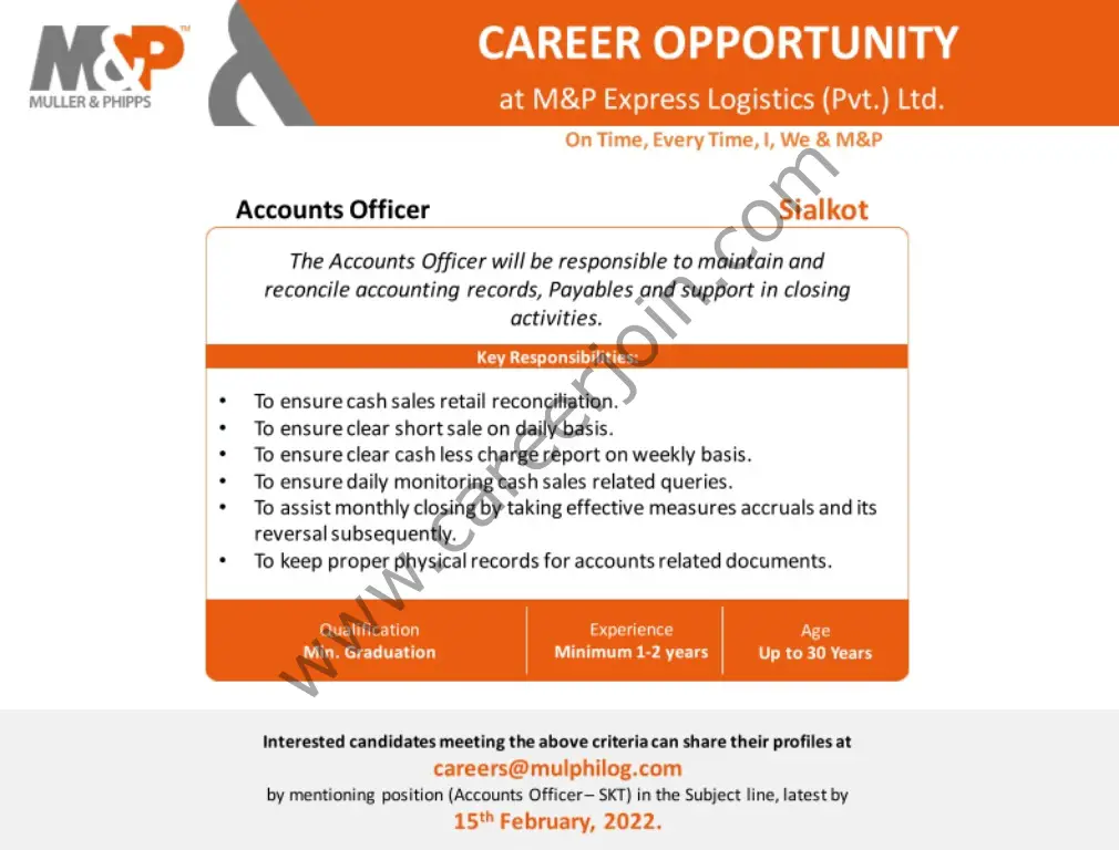 M&P Express Logistics Pvt Ltd Jobs Accounts Officer 01