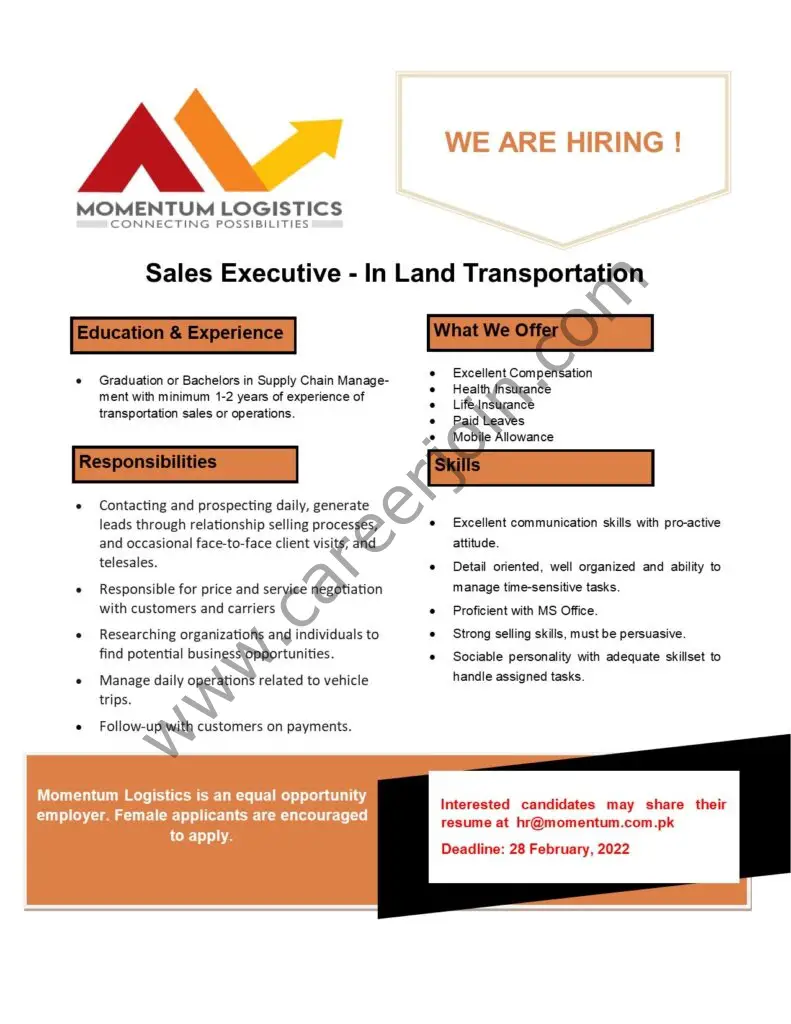 Momentum Logistics Pvt Limited Jobs Sales Executive 01