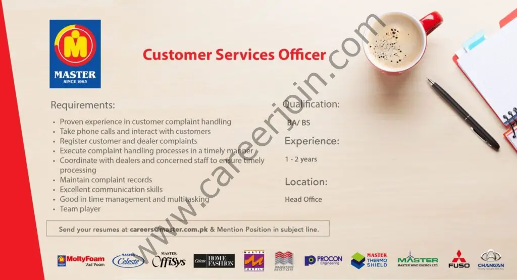 Master Group Of Industries Jobs Customer Services Officer 01