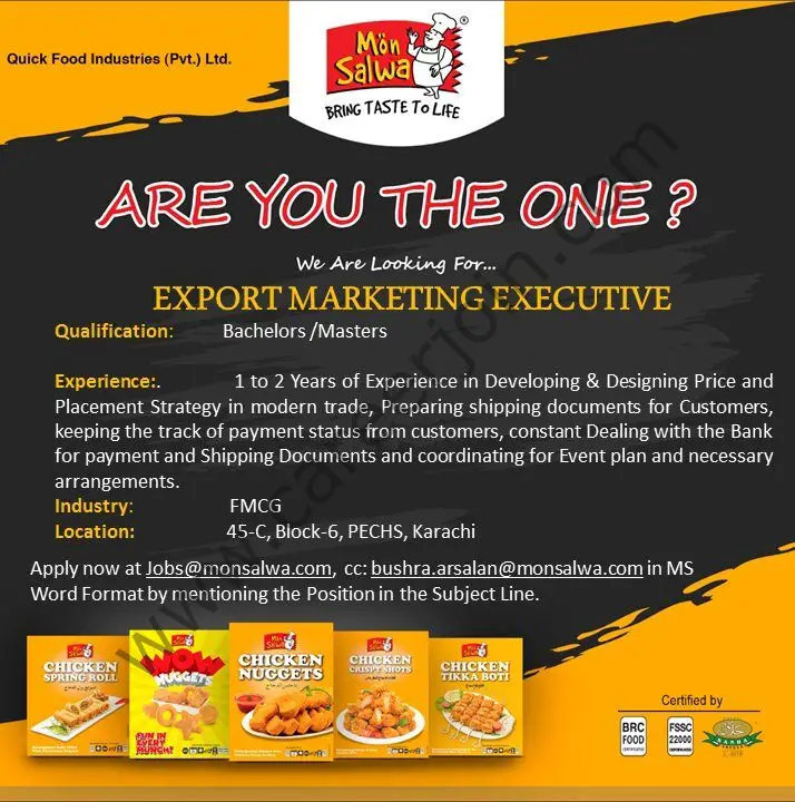 Quick Foods Industries Pvt Ltd Jobs Export Marketing Executive 01