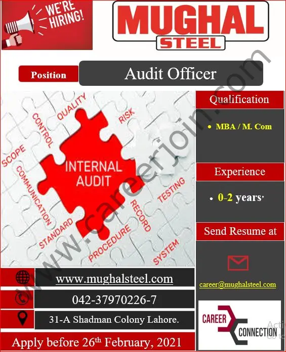 Mughal Iron & Steel Industries Limited MISIL Jobs Audit Officer 01