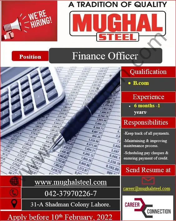 Mughal Iron & Steel Industries Limited MISIL Jobs Finance Officer 01